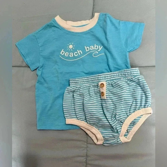 Baby Beach Slub Jersey Top & Bottom Set - Cat & Jack™ Light Blue - Picture 2 of 6